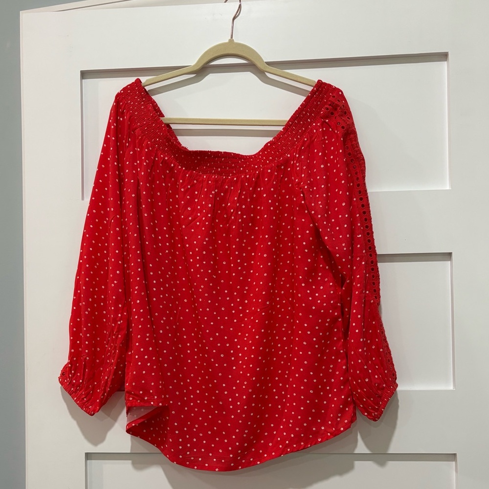 Maurices Red and White Relaxed Shoulder Blouse Size XL